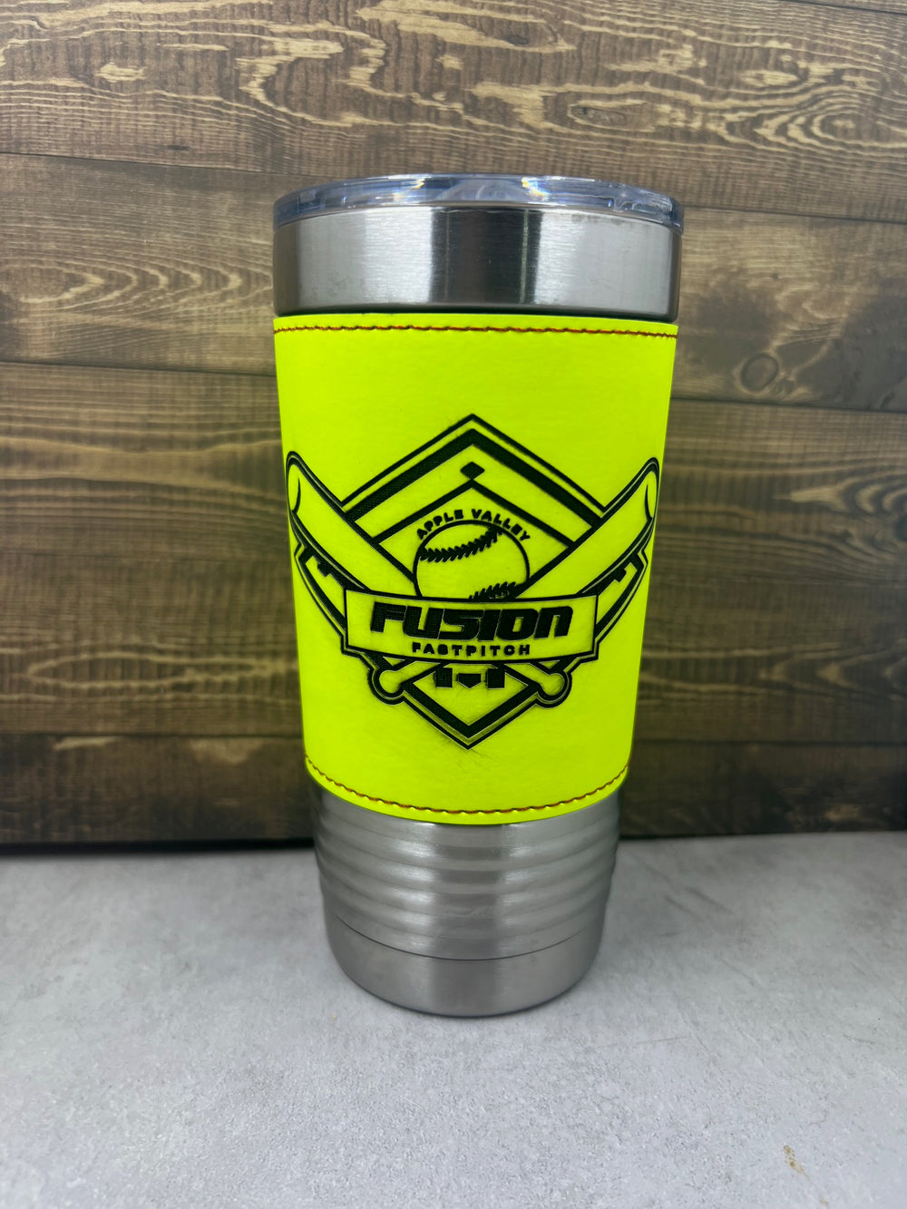 Softball Leather Tumbler with Clear Slider Lid