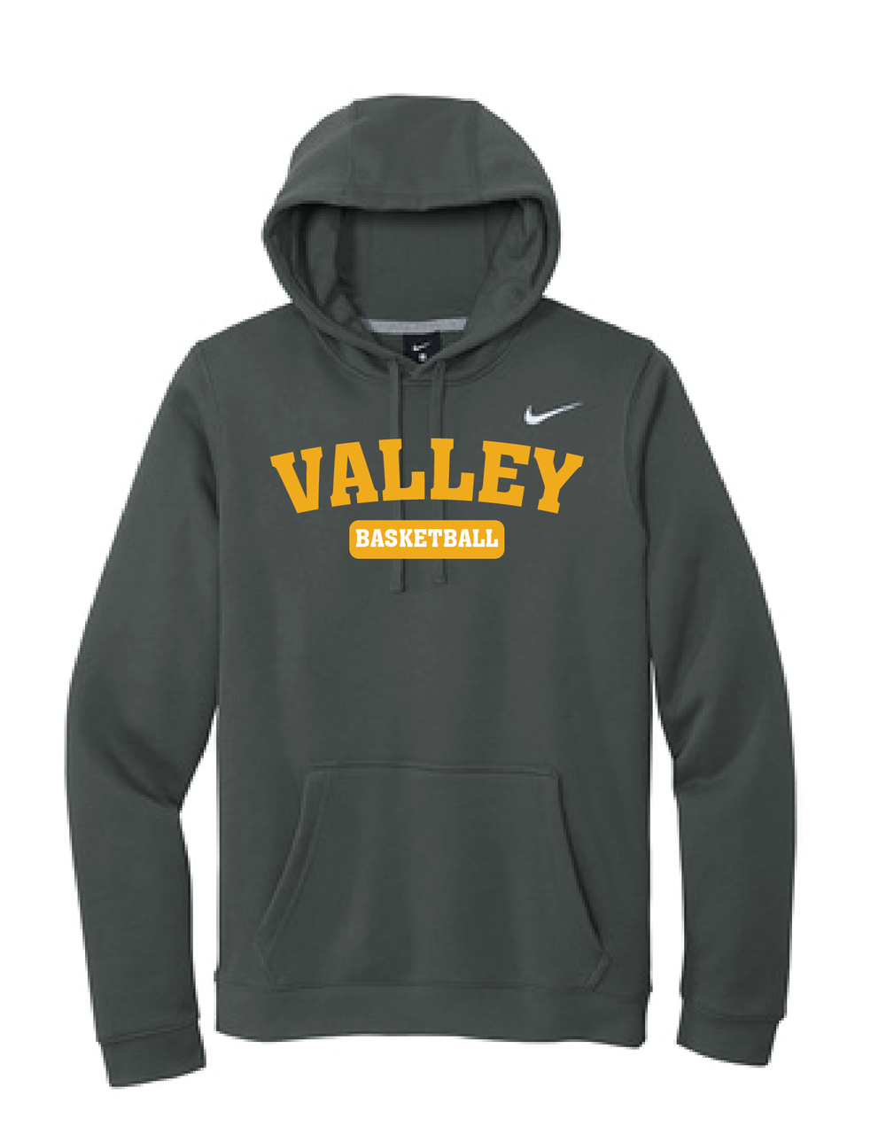 Apple Valley Basketball - Anthracite Nike Club Fleece Pullover Hoodie - Valley Appliqué